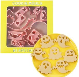 10Pcs Halloween Cookie Cutters, 3D Cookie Cutter with Plunger Stamp, Ghost Biscuit Cutters Cake Baking Fondant Embosser Stamps Halloween Party DIY Cake Decorating Tools(L10)