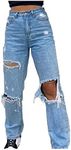 Buetory Y2K Fashion Jeans for Women High Waist Wide Leg Straight Jeans Trousers Loose Ripped Denim Pants Vintage Streetwear