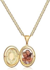 Barzel 18K Gold Plated Oval Locket Necklace Photo Book Necklace with Mariner Chain - Made in Brazil (Oval, 20 Inches)