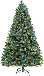 SHareconn 7FT Pre-Lit Artificial Christmas Tree with 470 Warm White & Multicolor LED Lights, 8 Light Modes, Xmas Tree with 1264 Branch Tips, Metal Stand, Easy Assembly and Foldable