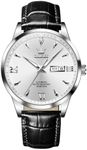 OLEVS Mechanical Automatic Watch Men Black Leather Watches for Men Silver Classic Luxury Dress Men Watch with Date Large Face Waterproof Self Winding Mens Watches Relojes para Hombres