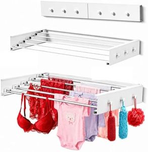 STS LIVING Heavy Duty Wall Mounted Drying Rack - 32" Foldable Clothes Drying Rack Wall Mount, 5 Steel Rods with Knobs, Retractable Space-Saving Laundry Rack, 60 lbs Capacity (Wall Template Included)