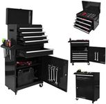 BouPower Tool Chests, 5-Drawer Rolling Tool Storage Cart with Detachable Tray, Multi-Functional Handles, Adjustable Shelves, Secure Locking System, Heavy-Duty Wheels, Ideal for Garage, Workshop