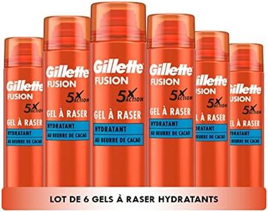 Gillette Fusion Gel À Raser Hydratant Pour Homme Au Beurre De Cacao, 5X Actions : Nettoie, Hydrate, Protège, Rafraîchit Et Apaise, 6x200ml
