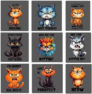 9pcs Funny Cat Quotes Iron On Transfer Decals Thermal Stickers for Clothing Appliqued Washable DIY Applique Iron On Heat Press Vinyl for Shirts Pillow Covers