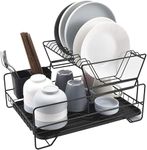 Krevia Kitchen Dish Drying Drainers Rack | Stainless Steel Utensil Holder with Drain Board for Kitchen | Drip Tray Storage Rack Shelf and Chopstick Holder for Spoons Bowls Glass Dishes (Black)