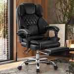 Furb Office Chair with Foot Rest, 135° Reclining Home Office Desk Chair, Adjustable Height Swivel Chair with Comfortable Thickly Padded Armrests (Black)