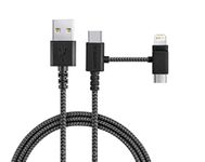 Smartish USB-C/Lightning Cable for iPhone 15/14 - Crown Joule - 6 Foot Universal Fast Fabric Wrapped Charging Cable w/Micro-USB - Apple MFi Certified for iPhone 13/12/SE/iPad/AirPods/Android - Black