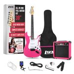 LyxPro 39" inch Full Size Electric Guitar with 20w Amp, Package Includes All Accessories, Digital Tuner, Strings, Picks, Tremolo Bar, Shoulder Strap, and Case Bag Complete Beginner Starter kit - Pink