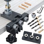 3 In 1 Dowel Jig Guide Locator Puncher Kit Pocket Hole Jig Kit With Punch Hole Dowel Jig Drill Bit Set For Bed And Cabinet Screws Adjustable Woodworking Drill Locator By 8/10/15mm Bits