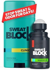 SweatBlock Antiperspirant Deodorant System | MAXIMUM CLINICAL STRENGTH for Men & Women | Hyperhidrosis Aid for up to 7 Days Sweat Control | Roll On 1.2 fl oz + 48 Hour Odor Protection Stick 2.7oz