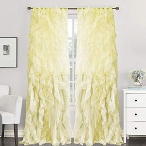 Sweet Home Collection 2 Pack Window Panel Sheer Voile Vertical Ruffled Waterfall Curtains, 96 in x 50 in, Maize