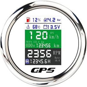 6-in-1 GPS Speedometer 85mm MAIMEIMI Multi-Functional Adjustable Tachometer Voltmeter Fuel Level Water Temp Oil Pressure with Alarm for Car Boat Marine 9-32V Black