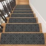 SHACOS 15Pcs Stairs Carpet Mats Non Slip Grey 76x20cm Self-Adhesive Stair Treads Staircase Step Carpet Soft Inner Stair Pads Floor Protection for Indoor Staircase Decoration