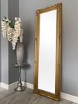 DOWNTON INTERIORS Antique Gold Tall Ornate Dressing Wall Mirror with Bevelled Glass - Overall Size: 142cm x 47cm