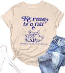 DUTUT Cat Shirts for Women Cat Lover Gift Shirts Vintage Letter Singer Fan Gift Tee Music Lovers Tops Pink