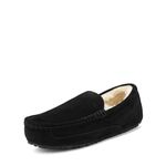 DREAM PAIRS Men's Au-loafer-01 House Slippers Moccasin Indoor Outdoor Fuzzy Furry Loafers Suede Leather Warm Comfortable Shoes Size 10.5, Black