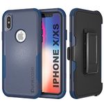 Punkcase for iPhone Xs Belt Clip Holster Case [Patron Series] 4-1 Rugged & Protective Multilayer Phone Cover W/Integrated Kickstand for iPhone Xs (5.8") (2018) [Navy]