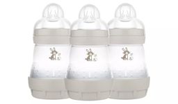 MAM Easy Start Self Sterilising Anti-Colic Baby Bottle 3 Pack (3 x160 ml) with Slow Flow MAM Teats Size 1, Newborn Essentials, Beige (Designs May Vary)