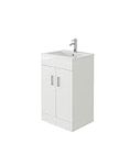 VeeBath Sphinx High Gloss White Free Standing Basin Vanity Cabinet Unit & Rectangular Sink Flatpack (500mm)