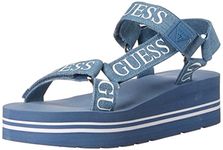 GUESS Women's Avin Wedge Sandal, Blue+White Denim, 6 UK