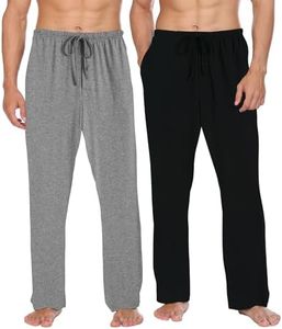 Ekouaer 2 confezioni pigiama da uomo - pantaloni da pigiama leggeri da uomo, abbigliamento da casa e da notte - pigiama da uomo comodo nero+grigio chiaro a quadri XL