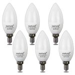 6 Pack E12 Base 6W 120V B11 LED Filament Candle Light Bulb, 5000K Daylight White Light, 60W Equivalent Decorative Chandelier Bulbs for Ceiling Fan Lights, Pendants, Fireplace