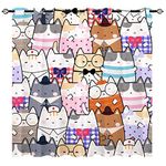 YUANZU Cute Cat Curtains - Kids Boys Girls Kawaii Cartoon Animals Background Print Pattern Eyelet Blackout Thermal Insulated Room Darkening Window Drapes for Nursery Bedroom 2 Panels W117cm x D137cm