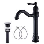 Black Bathroom Faucet GGStudy 360° Swivel Single-Handle One Hole Bathroom Vessel Sink Faucet Matching Pop Up Drain