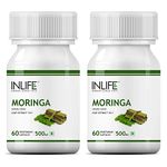 INLIFE Moringa Capsules 500mg | Leaf Extract (10:1) Powder Supplement | Water Distillation Extraction | Quick Absorption than Tablet - 60 Vegetarian Capsules (Pack of 2, 120)