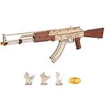 ROBOTIME 3D Wooden Puzzle Toy Rifle, Model Kits with Rubber Bands for Adults to Build, Unique Gifts for Kids and Adults