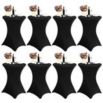 8 Pack 32x43 Inch Spandex Cocktail Table Covers, Fitted High Top Table Covers for Round Tables, Square Corners Cocktail Table Tablecloth for Wedding Bar Cocktail Party Banquet Birthday (8pc Black)