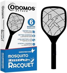 Odomos Attack Anti - Mosquito Rechargeable Racquet | 400mAH Battery | Large Net Area for Better Coverage | Long Lasting Internal Battery with Plug in Socket | 6 Months Warranty (Black)