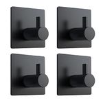 VIS'V Adhesive Hooks Black Stainless Steel Self Adhesive Bathroom Towel Hooks Heavy Duty Waterproof Kitchen Shower Wall Sticky Hooks Without Nails For Robe Loofah Coat Hat Utensils - 4 Packs