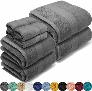 LEBENGOOD Juego de Toallas Baño, Algodón Premium, 550gsm, 4 de Tocador (30x30), 2 de Lavabo (50x90), 2 de Ducha (70x130), Extra Suaves, Absorbentes Resistentes (Pack 8 Acero)