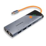 USB C 8-in-1 hub with 4K HDMI, Gigabit Ethernet, and three USB-A data ports. Supports PD 90W fast charging, built-in SD/TF card, compatible with MacBook, HP, iPad, Surface and other devices