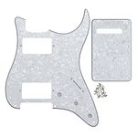 IKN Strat HH Electric Guitar Pickguard and Back Plate Tremolo Cover for Fender Standard Style Guitar, 3Ply 11 Hole White Pearl, With pure aluminum foil shield on the backside