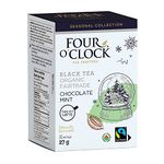 Four O'Clock Chocolate Mint Black Tea Organic Faitrade, Winter Collection, Kosher, Gluten Free, 15 Teabags