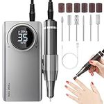 Electric Nail Drill, AISEELY Professional Electric Nail Files 35000RPM Portable Rechargeable Powerful Nail Machine Manicure Drill Set with 6 Sanding Bits for Salon & Home, Grey