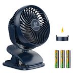 AA Battery Operated Fan, Stroller Fan, USB Powered Clip on Fan, 4 Speeds, Unique Aroma Design, 5 Inch Cordless Personal Fan for Camping, Home, Bedroom, Golf Car Outdoor-Blue(3*AA Batteries Included)