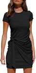 isermeo Women's Sexy Bodycon Tank Dress Short Sleeve Side Twist Knot Basic Midi Club Dresses Black-L