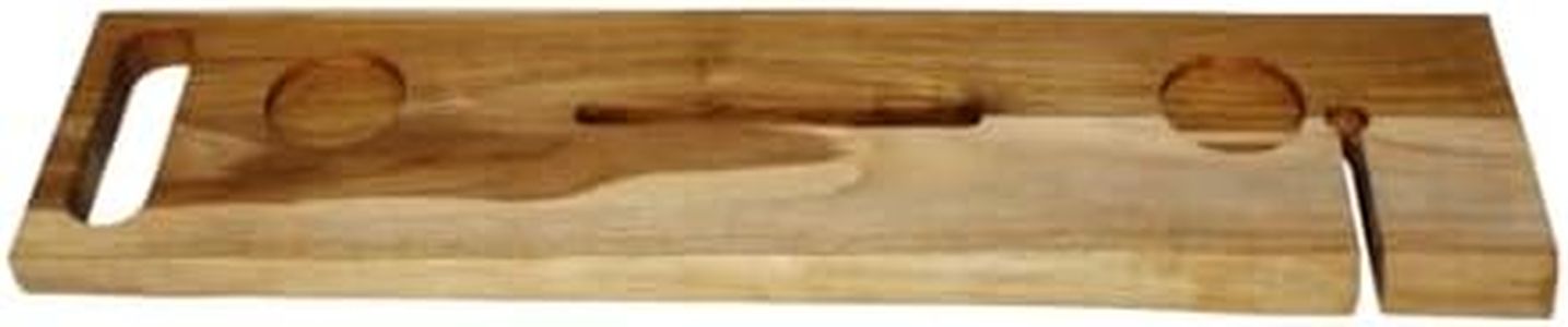 EcoDecors Eleganto 36" Live Edge Solid Teak Bath Caddy Tray with Handle, Book & Tablet Holder, Wine Glass Holders, Luxury Bathtub Tray