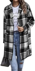 PRETTYGARDEN Women's 2024 Plaid Shacket Jacket Casual Button Wool Blend Winter Tartan Trench Coat With Pockets (Grey,Large)