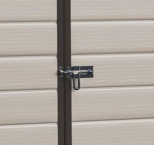 Keter Manor 6x5 ft Outdoor Garden Shed – Wood-Effect Resin, Double Doors, Beige/Brown