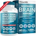 14-in-1 Lions Mane Supplement Capsules - Nootropic Brain Supplement with Ginkgo Biloba for Brain Support, Memory and Focus - Alpha GPC, L Theanine & Choline Supplements with 1300mg Per Serving (60 ct)