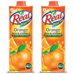 Real Orange Fruit Juice -1L (Pack of 2) | Rich in Vitamin C | No Added Preservatives, No Artificial Colors & Flavours | Goodness of Best fruits | Daily Dose of Fruit Nutrition | Tasty, Refreshing & Energising Drink