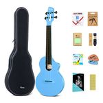 Rosen Concert Ukulele Carbon Fiber Ukelele for Adult Kids Beginners Kit, 23 inches Travel Ukeleles with All Ukulele Starter Accessories(Blue)