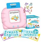 French & English Talking Flash Cards for Toddlers, Kids Bilingual Speech Therapy Toys, Montessori Toys 224 Sight Words ABC French Learning Preschool Toys Pink 112 Cards (French & English)