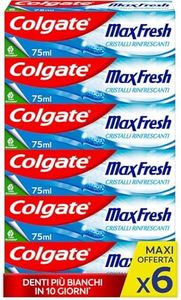 Colgate Max Fresh Cristaux Fraîcheur Dentifrice Menthe Fraîche, Fraîcheur 10x Plus Longue*, Lot de 6 tubes de 75ml