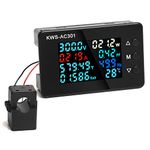 AC Multi-Function Meters,50-300V 100A with Open Transformer 220V Voltage Current Power Electric Energy Monitor, Voltmeter Ampmeter Multimeter LCD Digital Display Volt Amp Watt Detector Reader Panel